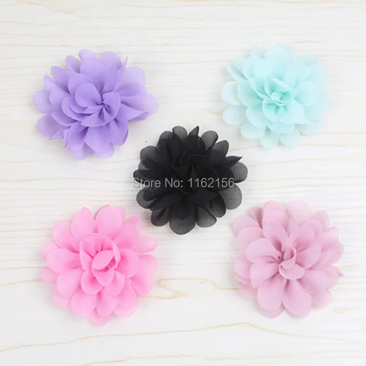 Оптовая продажа мини цветок из шифона ткани 2 дюйма без заколок для волос один