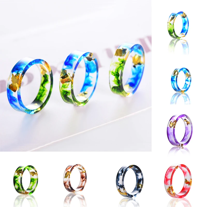 7 цветов океана стиль золотой фольги бумага Внутри смолы кольцо для женщин Свежий