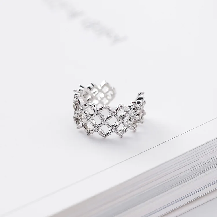 silver color MENGJIQIAO, новинка, корейский стиль, модное кольцо, Женские аксессуары, Сетчатый Дизайн, стразы, открытые кольца для девушек, бижутерия, подарок - Цвет основного камня: silver color