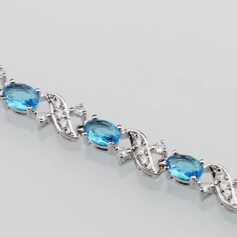 Приятный серебряный браслет с натуральным синим кристаллом модные ювелирные