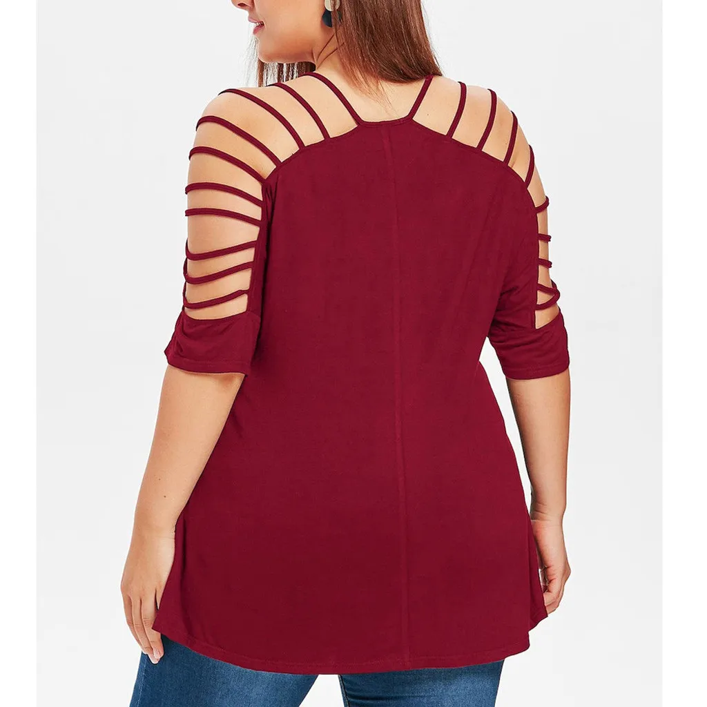 Женская блузка винного цвета 4XL 5XL размера плюс, модная женская рубашка с вырезами и v-образным вырезом, топы с ремешками, blusas mujer de moda