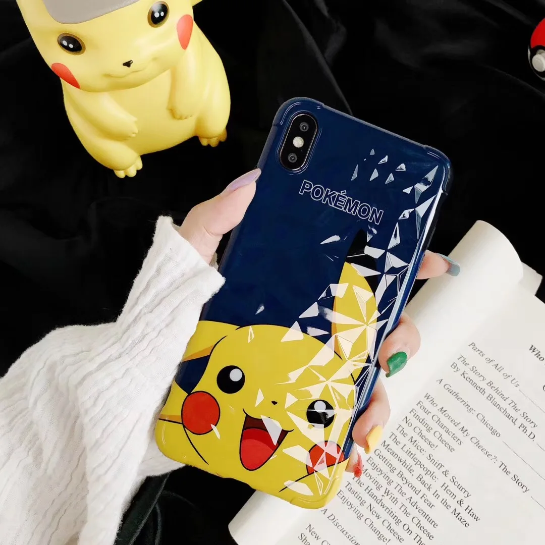 Супер милый чехол для телефона Pikachue для iphone XR X XS Max, мягкий чехол IMD, Ромб, чехол для iphone 7, 6 S, 6, 8 Plus, модные забавные чехлы