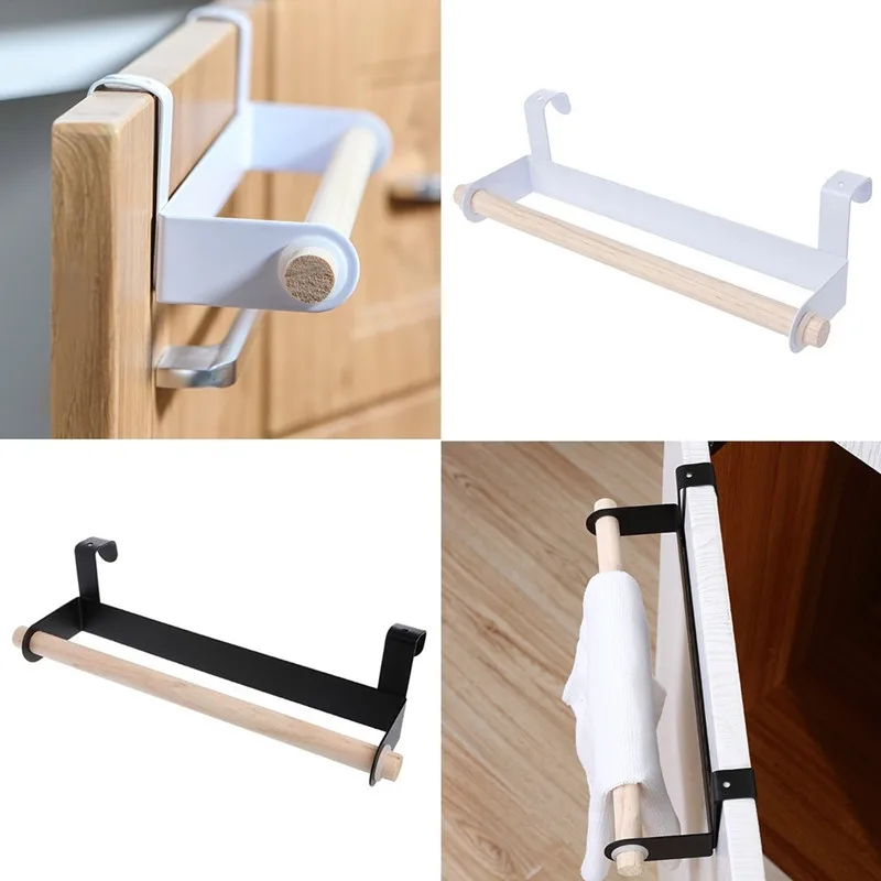 Nature Wood Strong Bearing Towel Rack Tissue Roll Paper Holder for Home Kitchen Cabinet