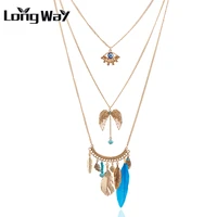 longway new jewelry for women multi layer necklace wings feather three layered gold color necklace woman sale sne160035103