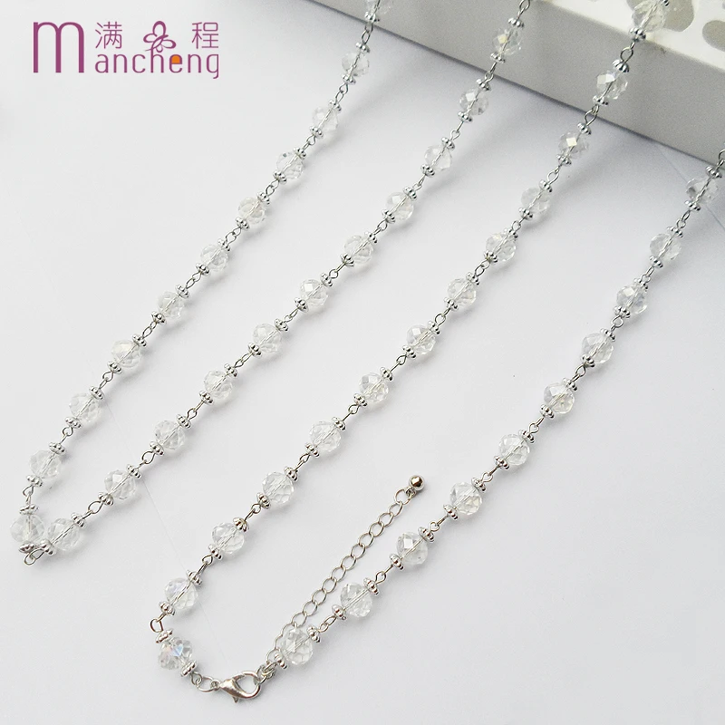 Повседневное/Спортивное эффектное белое ожерелье с кристаллами длинное