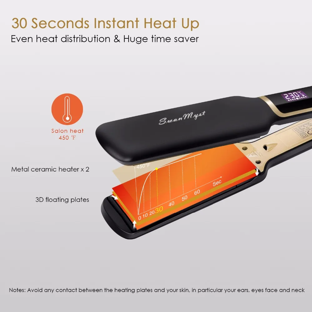 SwanMyst Flat Iron 2 дюймов Профессиональный Выпрямитель для волос с Nano Титан пластин