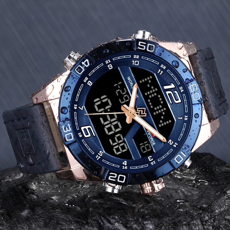 NAVIFORCE модные светодиодные цифровые часы мужские полностью стальные золотые