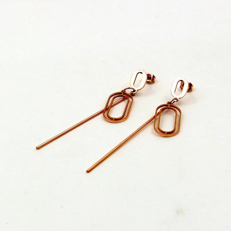 Fashion Stainless Steel Hollow Love Oval Long Pole Drop Earrings Rose Gold Color Women Female Party Wedding Gift | Украшения и