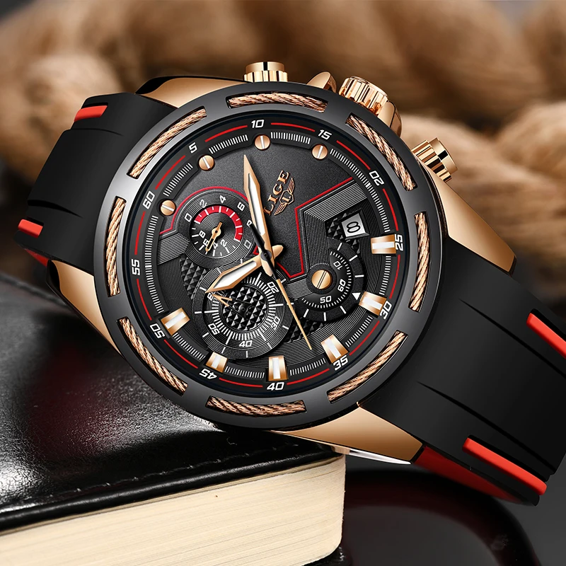 Часы LIGE мужские спортивные кварцевые с силиконовым ремешком | Наручные часы