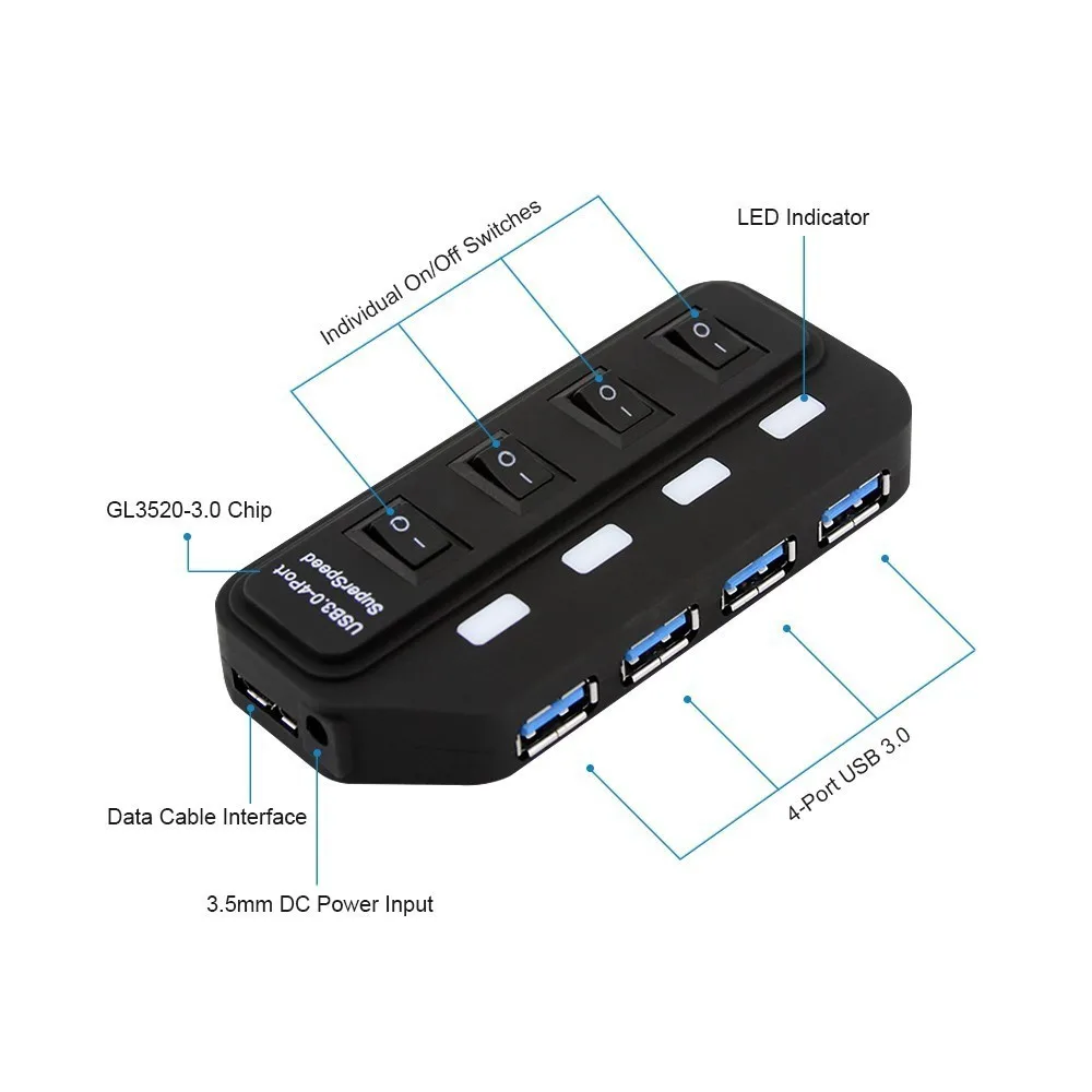 USB 3 0 концентратор 7/4 портов Суперскоростной Мульти разветвитель со