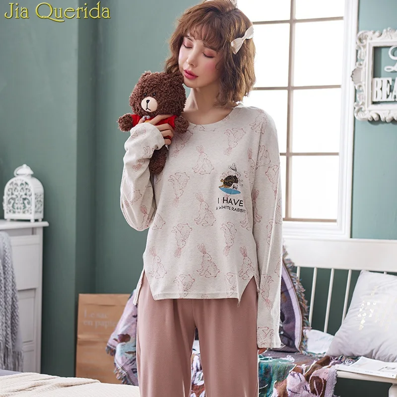 J & Q Пижамы 2019 новые весенние хлопковые пижамы для женщин домашняя одежда розовый