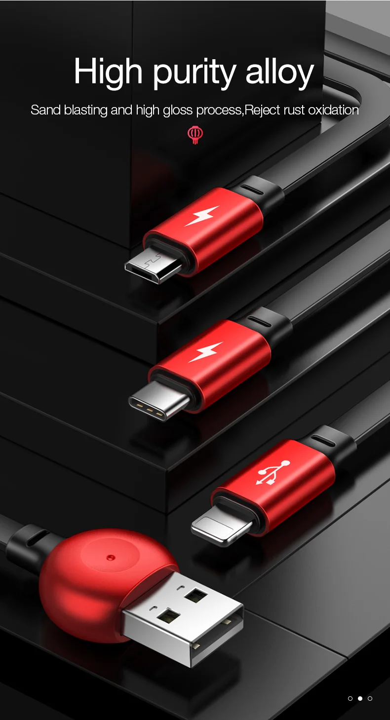 Cafele новейший 3 в 1 usb type C Micro USB кабель type-c для зарядного устройства iPhone кабель 120 см 3 А Быстрая зарядка USB C кабель