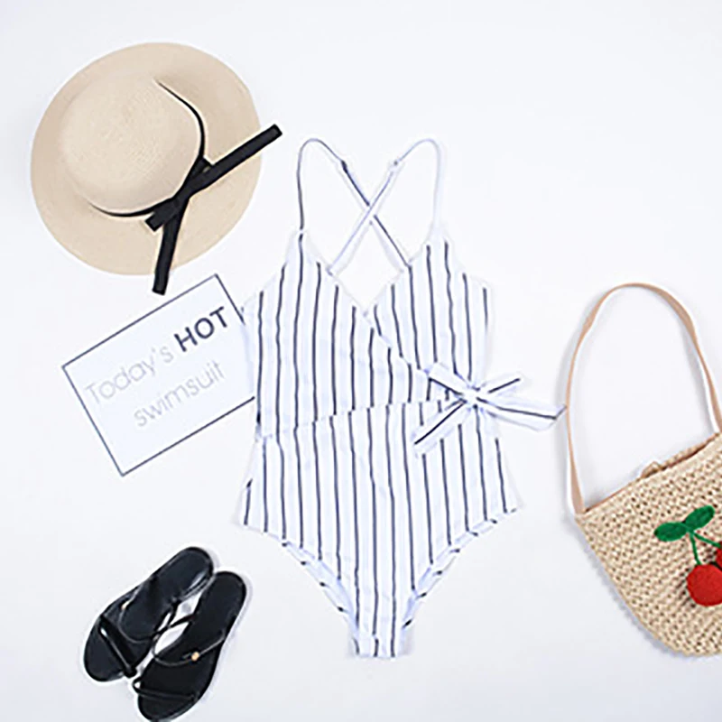 2019 белый и черный полосатый бикини женский цельный купальник пуш ап мягкий