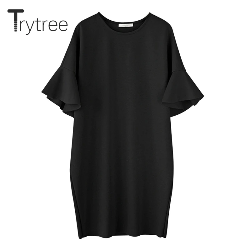 Trytree летнее женское платье повседневное однотонное мини-платье с круглым вырезом