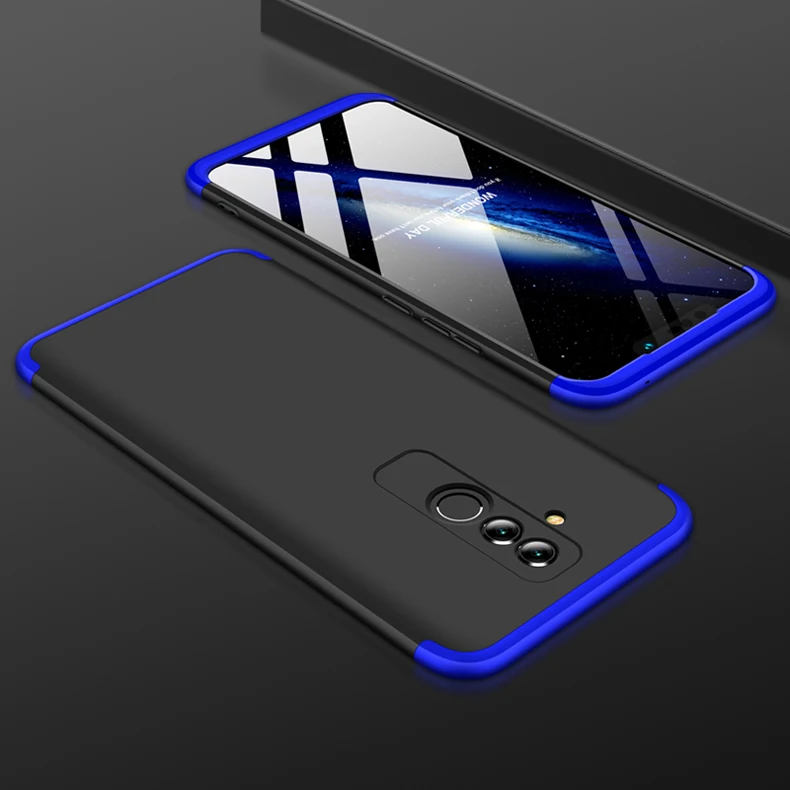 3-в-1 Пластик 360 закаленное Стекло+ чехол на for Huawei Mate 20 Pro Mate 20 Lite P30 Lite анти-шок PC матовый чехол на для хуавей мате 20 про мате 20 лайт p30 лайт защитное стекло на чехол for huawei p smart Z - Цвет: Black Blue Case