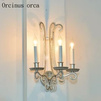 american country crystal candle wall lamp living room corridor bedroom bedside lamp garden antique creative iron art wall lamp