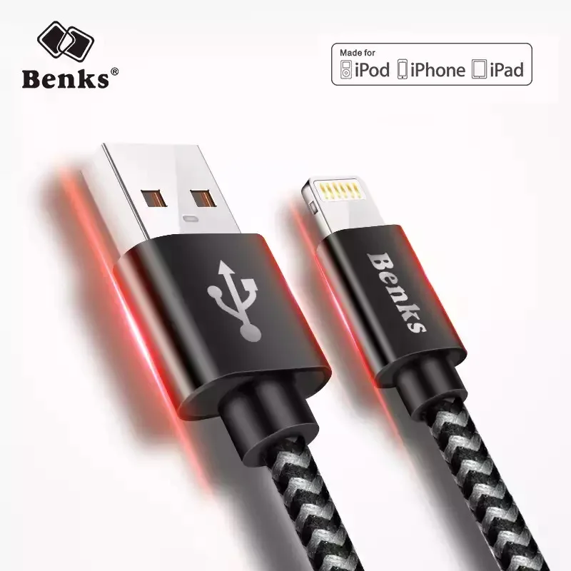 Нейлоновые кабели для быстрой зарядки Benks 8 контактный кабель iPhone 7 6S Plus iPad Air 5 6