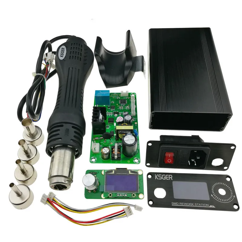 KSGER 1,3 дюймов Экран DIY 858D нагреватель горячего воздуха паяльная станция STM32 OLED Температура контроллер 4 шт сопла держатель