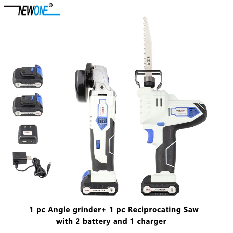 Комплект из 2 предметов NEWONE 12V литий-ионный Аккумуляторный электроинструмент комбинированный набор угловая шлифовальная машина и сабельная пила комбинация с 2.0Ah батареей - Цвет: Kit 2