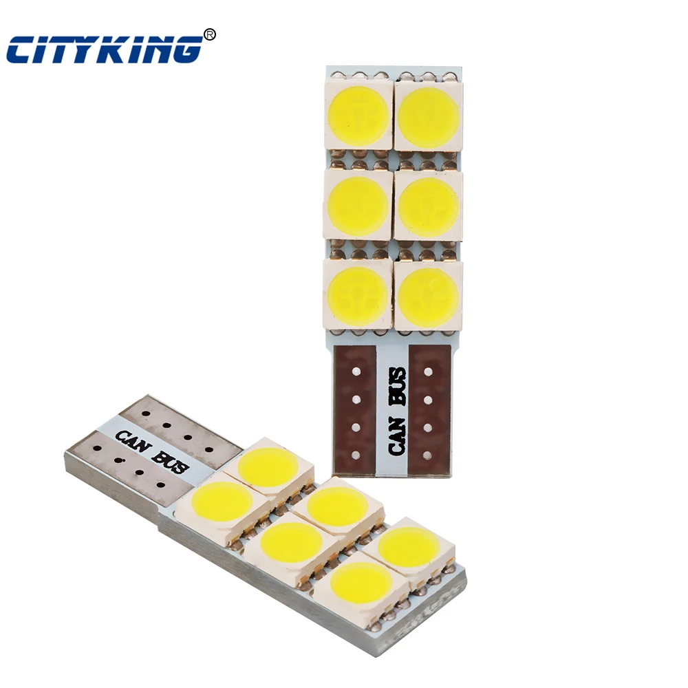 Online Envío Gratis T10 Led Canbus Luz Blanca T10 6SMD 168 Smd 5050 W5W Visor LED Lámpara De Espejo Bombillas Coche Cuña Lateral Luz