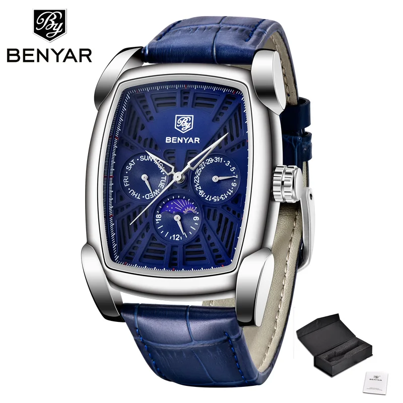 silver blue BENYAR новые мужские часы Топ люксовый бренд часы для мужчин бизнес кварцевые наручные часы для мужчин водонепроницаемые часы для мужчин Relogio Masculino - Цвет: silver blue