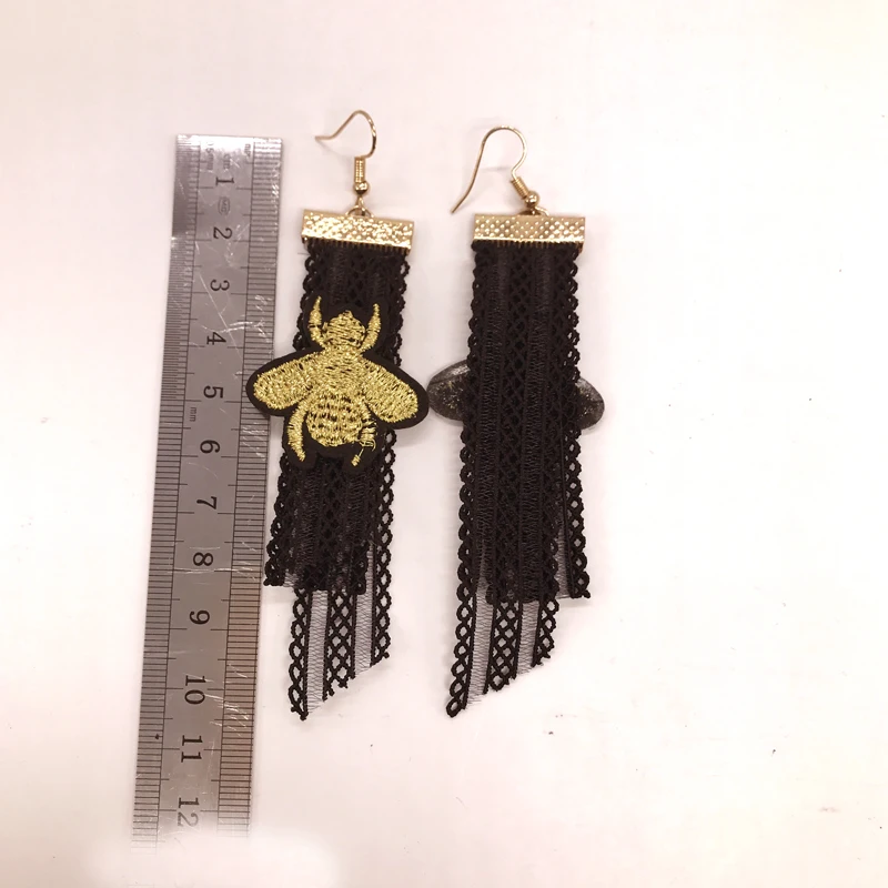 Женские длинные черные кружевные серьги ручной работы на крючках в стиле K-POP 2017 |