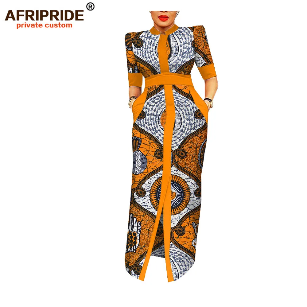 Африканское весеннее женское платье AFRIPRIDE портной madehalf с пышными рукавами длиной до пола прямое восковое хлопковое платье для женщин A1825083