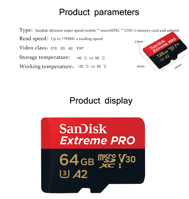 SanDisk Extreme Pro TF 64 ГБ 128 ГБ microSDXC UHS-I карта памяти micro SD карта 32 Гб microSDHC TF 170 МБ/с./с класс 10 U3 с адаптером SD