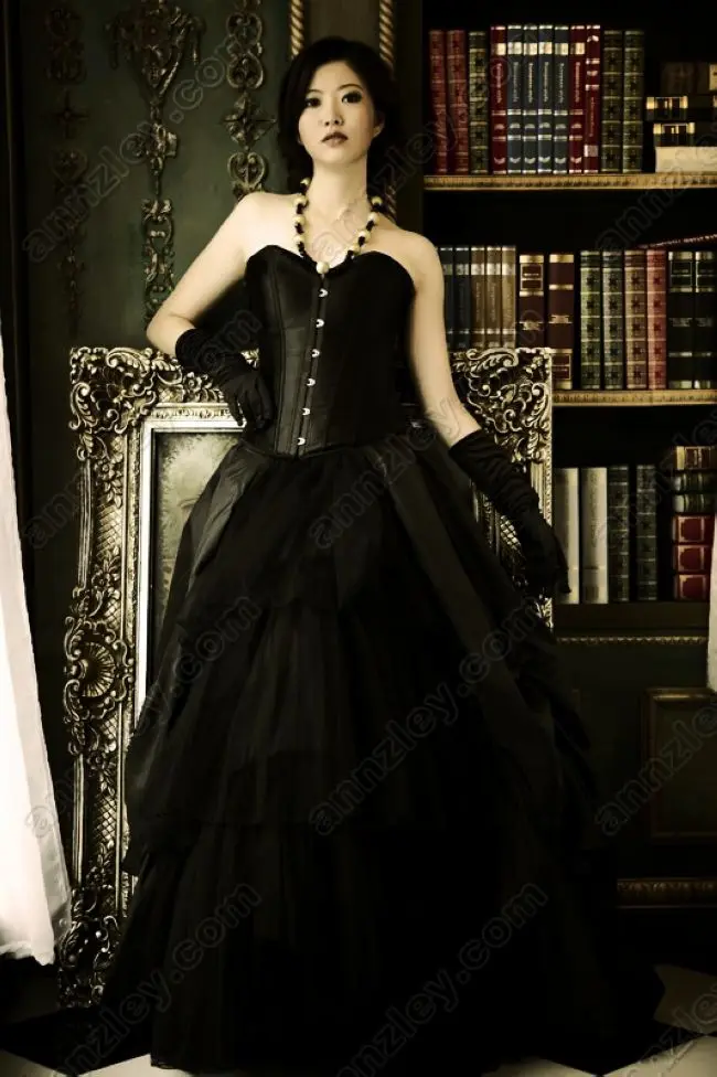 Black Long Evening Dress For Graduation Girls Graduation Dresses 2016 Gothic Corset Prom Dress
