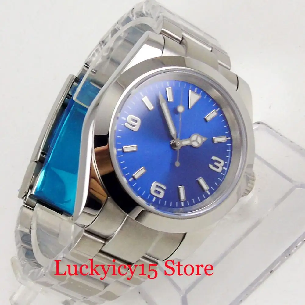 BLIGER 40mm Blue Sterile Dial Polished Watch Case Bracelet Clasp Sapphire Crystal Mechanical Wristwatch Automatic Movement