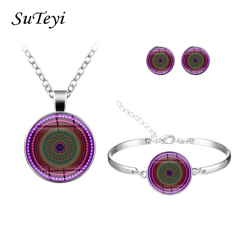 SUTEYI цвета Мандала Цветок символ дзэн буддизм изображение стекло кабошон серьги