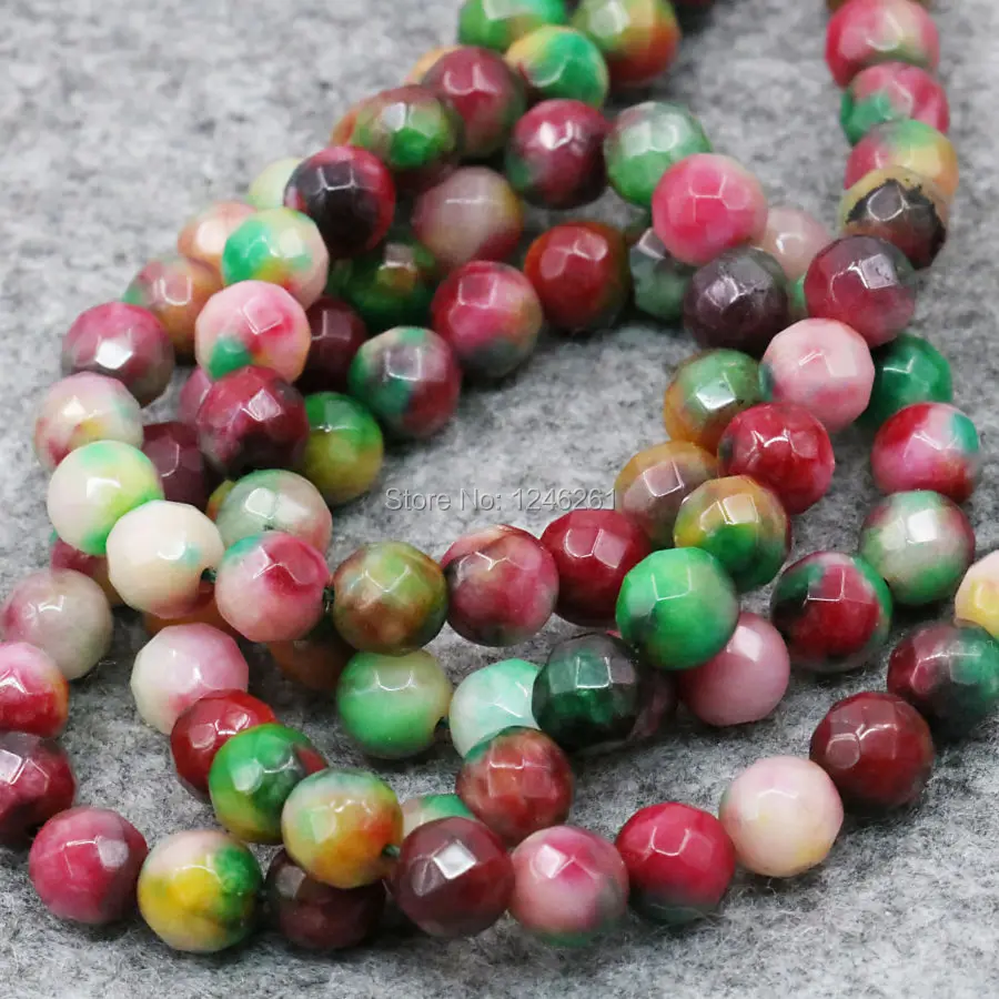 

6 8 10 12 14mm Hot Sale Accessories Multicolor Chalcedony Faceted Round DIY Beads Ball Stone Jewelry Making Design Gems Gifts