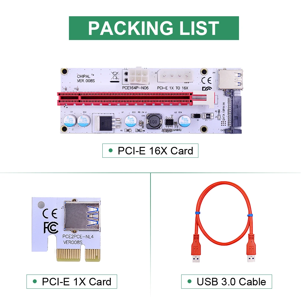 CHIPAL 10 шт. 008S 60 см PCI E Райзер карта 008 PCIE Express 1X до 16X расширитель адаптер 4 контактный