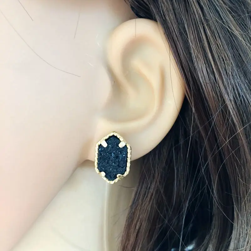 10 видов цветов Drusy Druzy серьги гвоздики из шестигранной смолы калаллейт Howlite камень