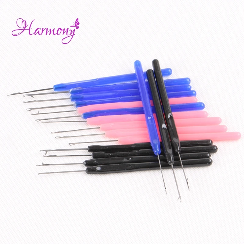 S Plastic Handle Crochet Hook Pulling Knitting Needles Threader For Micro Rings I Tip Hair Extensions