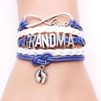 infinity mom bracelets fashion grandma bracelets charm mama bracelets bangle blue white leather customise