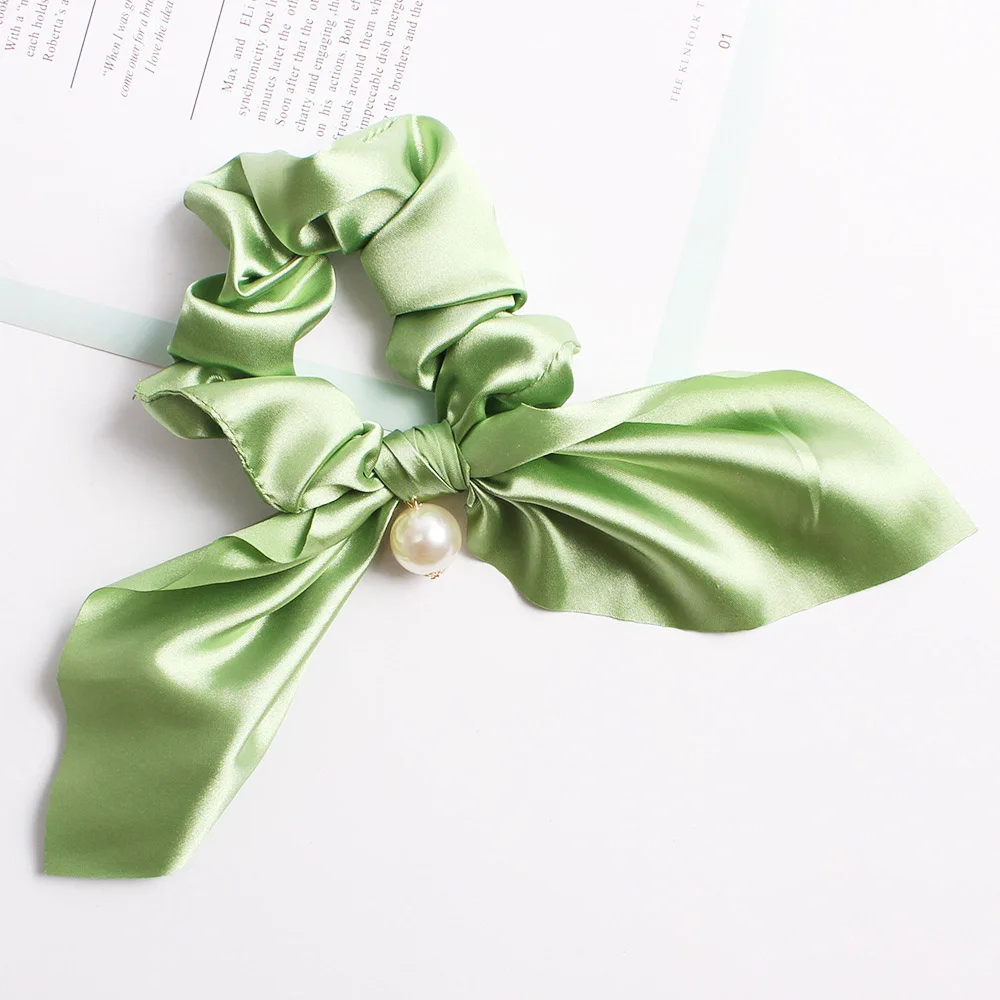 Green 1 шт., милый бант, аксессуары для волос, модная Женская эластичная лента для волос, атласная резинка для волос для девочек, резинка для волос, резинка для волос, конский хвост - Цвет: Green