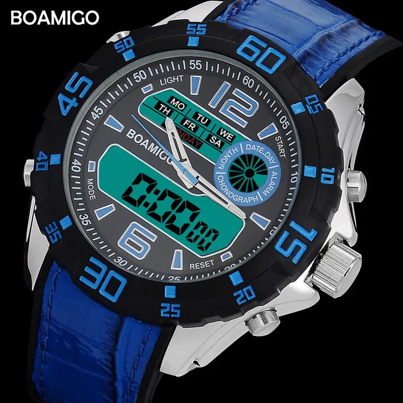 Мужские спортивные часы мужской двойной дисплей резиновый ремешок для часов BOAMIGO