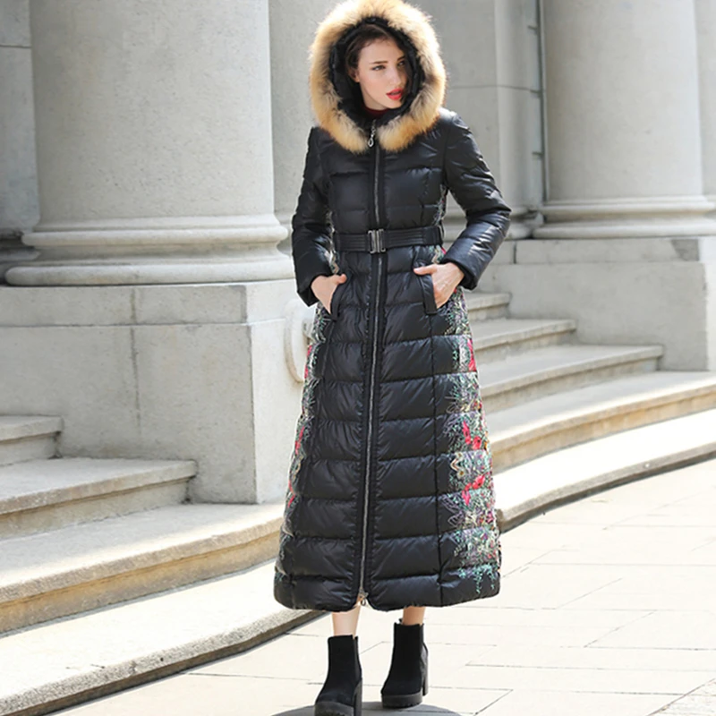 Для женщин Длинные парки 2017 новые зимние модные на молнии с принтом Макси утка