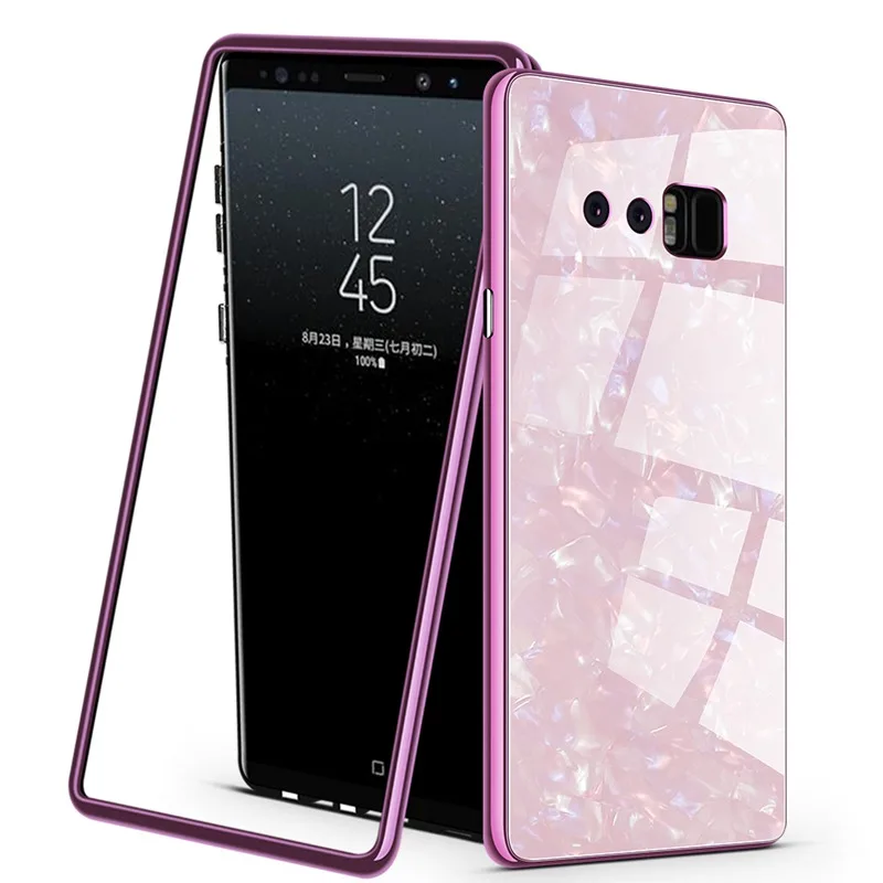 Pink Покрытый магнитным 360 Защитный стеклянный мраморный чехол для samsung Galaxy S9 S8 S10 Plus Note 9 8 S7 Edge S10e с передней мягкой пленкой - Цвет: Pink