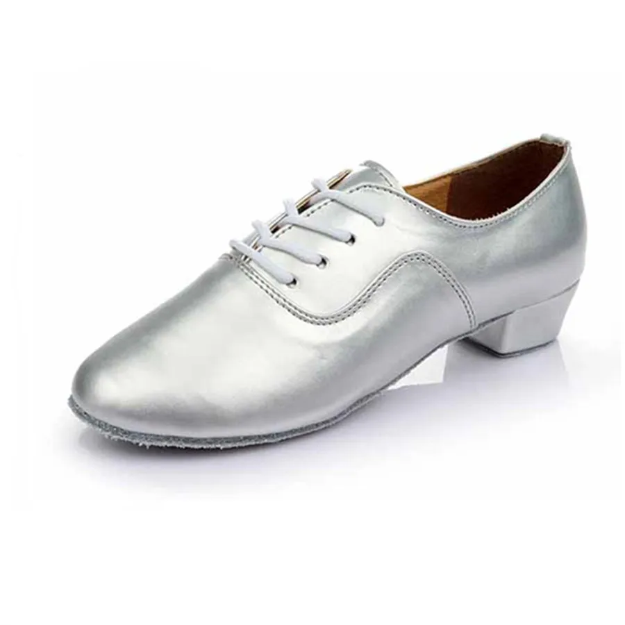 Мужские серебристые туфли из искусственной кожи для латиноамериканских танцев