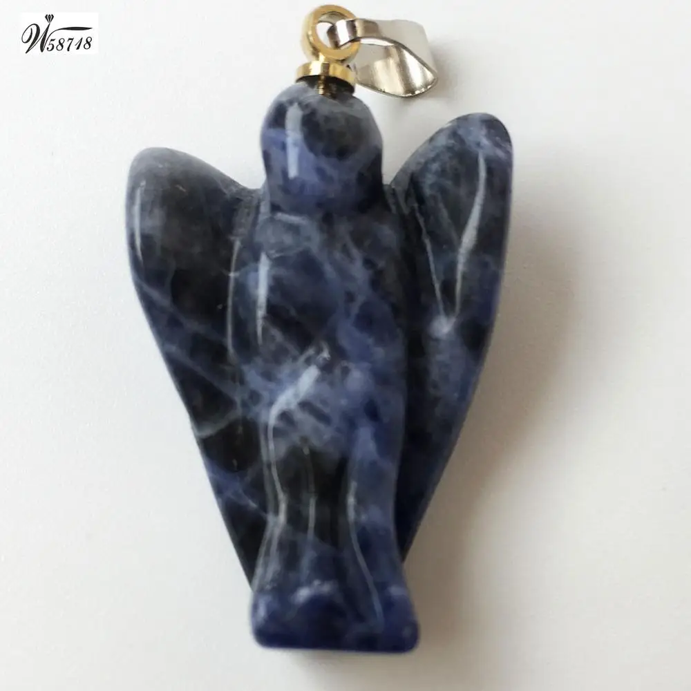 Blue Sodalite C7571 Авантюрин Сердолик Кристалл Опал тигровый глаз лазурит Jaspe Howlite Синий Содалит Ангел бусина-подвеска WFH619 - Окраска металла: Blue Sodalite C7571
