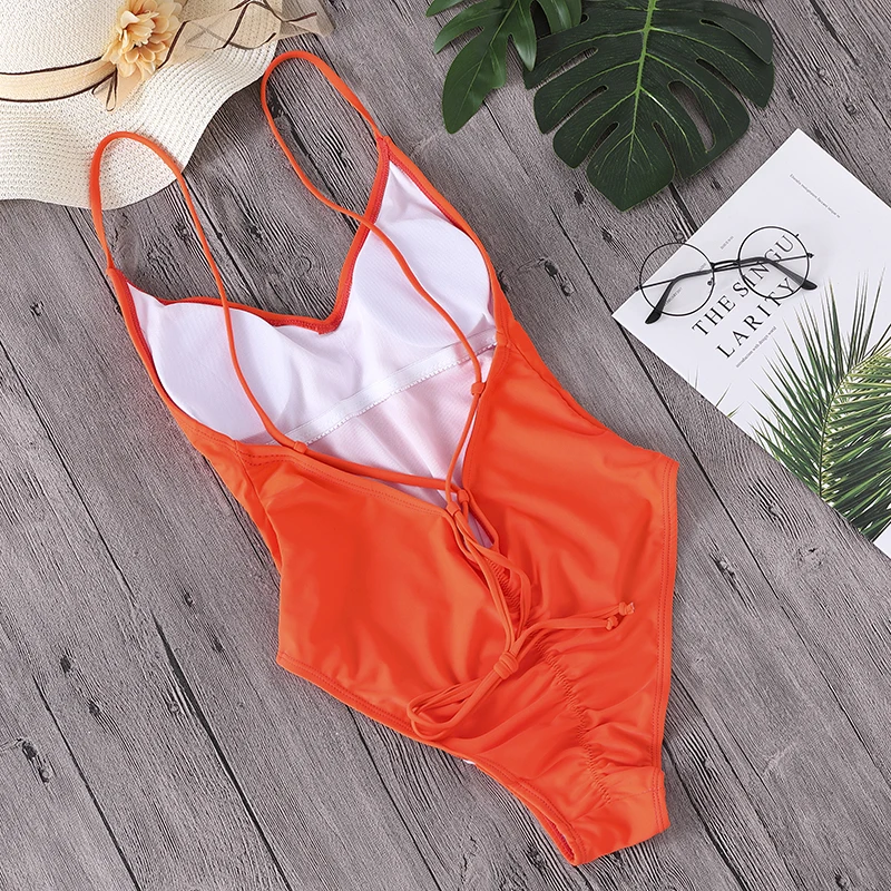 Minimalism Le 2017 Sexy Deep V One Piece Swimsuit Solid Bandage Bathing Suits Monokini Women Swimwear Maillot Biquini BK796|bikini bikini|bikinis