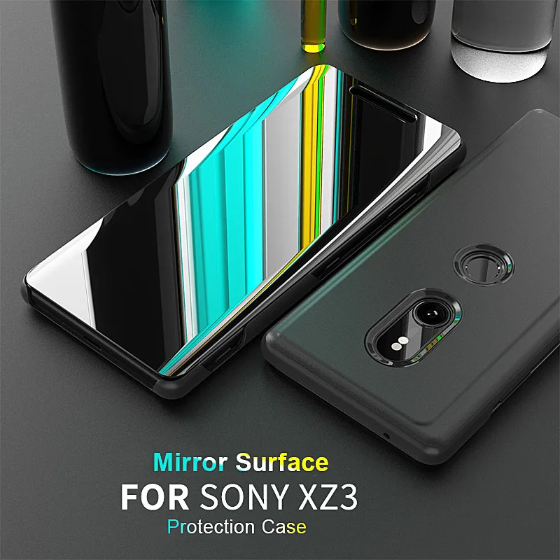Зеркальный умный флип чехол для Sony Xperia XZ3 прозрачный HD экран полное покрытие XZ 3