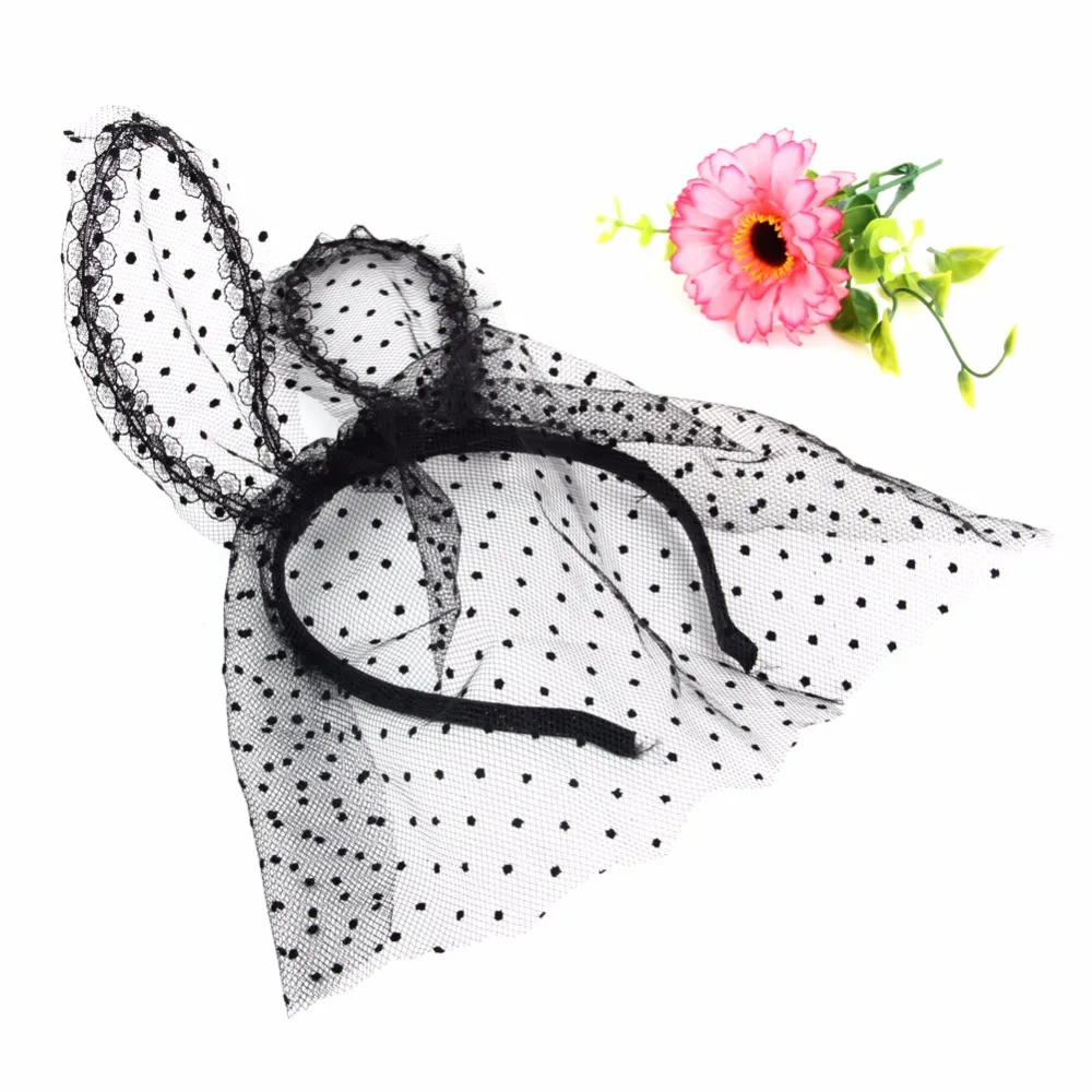 Повязка на вечерние кружевная с ушками кролика в горошек | Дом и сад