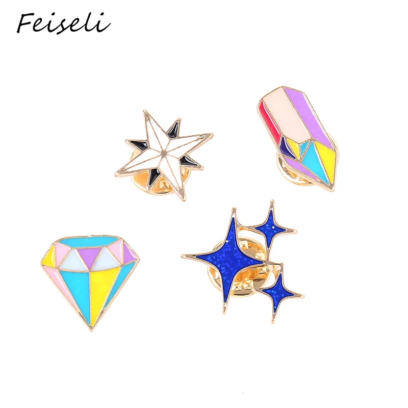 Feiseli Brand New Colorful Shiny Prismatic Pencil Shape Stars Brooch For Women Lovely Mini Metal Cartoon Corsage Gift | Украшения и