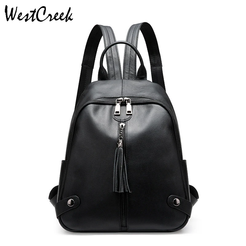 Женский рюкзак westкрик черный из натуральной кожи с кисточками|genuine leather backpack|backpacks