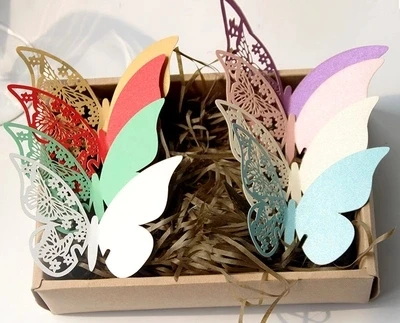 12 шт./лот Бабочка Место эскорт бокал для вина бумажная открытка свадебвечерние