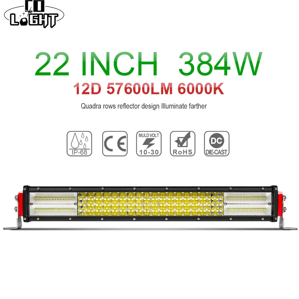 4 рядный светодиодный светильник CO LIGHT 12D 22 дюйма 384 Вт для внедорожников 12/24