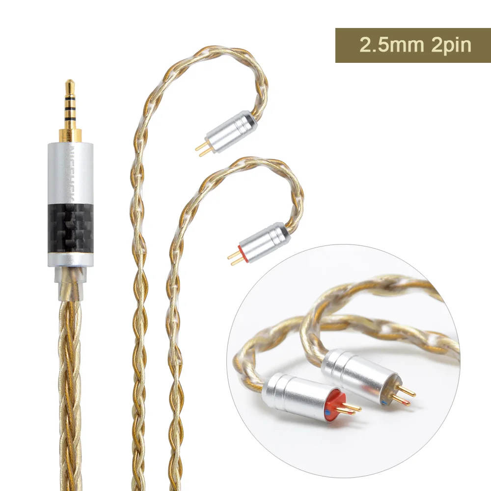 2.5mm plug with 2Pin NICEHCK Высокое качество 8 ядро один Кристалл Медь посеребренный кабель 3,5/2,5/4,4 мм MMCX/2Pin для KZAS10 CCAC16 NICEHCK NX7/F3 - Цвет: 2.5mm plug with 2Pin